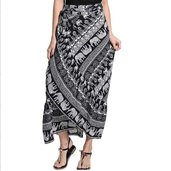 ForeMode Boho Hippie Asymmetric Hem Maxi Long Skirt Elephant - One Size - Blue - Picture 5 of 5